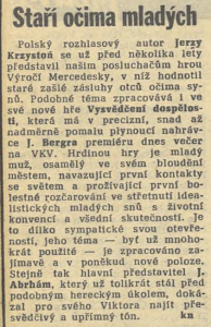 kn - Staří očima mladých. In Večerní Praha, 21. 4. 1967 (anotace).