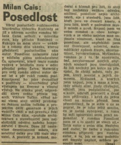kop - Milan Cais - Posedlost. In Rozhlas 17-1988 (11. 4. 1988), s. 4 (článek)