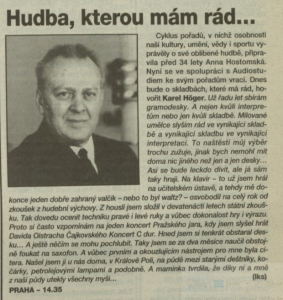 lks - Hudba, kterou mám rád (Karel Höger). In Rozhlas 36-1994 (22. 8. 1994), s. 19 (článek)