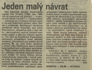 m - Jeden malý návrat. In Rozhlas 12-1990 (12. 3. 1990), s. 4 (článek)