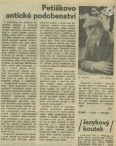 m - Petiškovo antické podobenství. In Rozhlas 11-1988 (29. 2. 1988), s. 4 (článek)