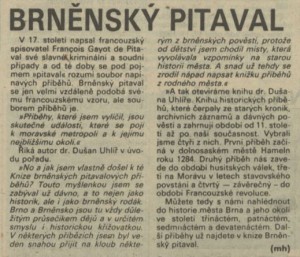 mh - Brněnský pitaval. In Rozhlas 2-1990 (29. 12. 1989), s. 4 (článek).
