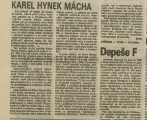 mh - Karel Hynek Mácha. In Rozhlas 24-1989 (29. 5. 1989), s. 4 (článek)