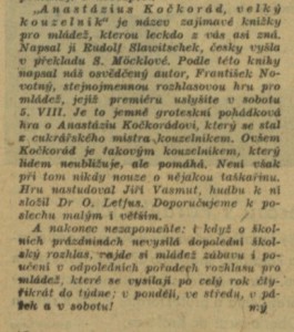 mý - Mládeži o prázdninách. In Týden rozhlasu 31-1944 (29. 7. 1944), s. 2 (článek).