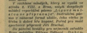 mý - Mládeži o prázdninách. In Týden rozhlasu 31-1944 (29. 7. 1944), s. 2 (článek)a