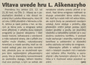 pm (= Minks, Pavel - Vltava uvede hru L. Aškenazyho. In Týdeník Rozhlas 52-1977 (15. 12. 1997), s. 2 (článek)