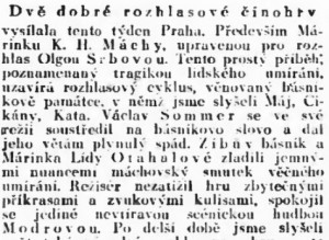 pí - Rozhlas. Dvě dobré rozhlasové činohry... In Lidové noviny, 30. 1. 1937