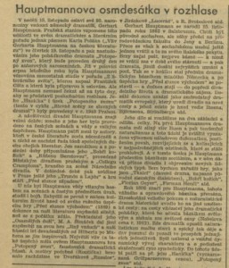 skp - Hauptmannova osmdesátka v rozhlase. In Týden rozhlasu 46-1942 (14. 11. 1942), s. 4 (článek) 01