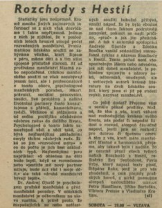 sl - Rozchody s Hestií. In Rozhlas 21-1986 (12. 5. 1986), s. 4 (článek)