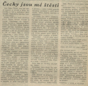 sl - Čechy jsou mé štěstí. In Rozhlas 3-1984 (2. 1. 1984), s. 4 (článek)