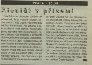 tl - Atentát v přízemí. In Týdeník Rozhlas 4-1995 (16. 1. 1995), s. 7 (článek).