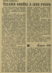 Čeledín Ondřej a jeho právo. In Čs. rozhlas a televize 38-1963 (10. 9. 1963), s. 2 (článek).