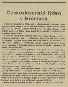 Československý týden v Brémách. In Čs. rozhlas a televise 45-1964 (2. 11. 1964), s. 14