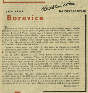 Šajner, Donát - Jan Vrba - Borovice. In Čs. rozhlas a televize 21-1960 (10. 5. 1960), s. 6 (článek)