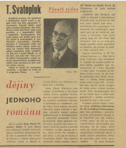 Štefánek, Josef - T. Svatoplu - Dějiny jednoho románu. In Rozhlas 43-1970 (12. 10. 1970), s. 7 (článek)