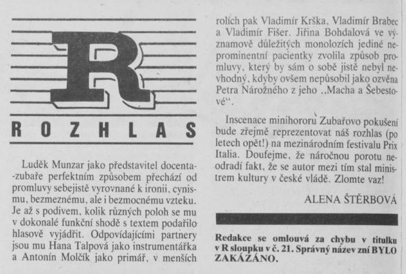 Štěrbová, Alena - Kaz hluboký - překrytí přímé 2. In Scéna 22-1990