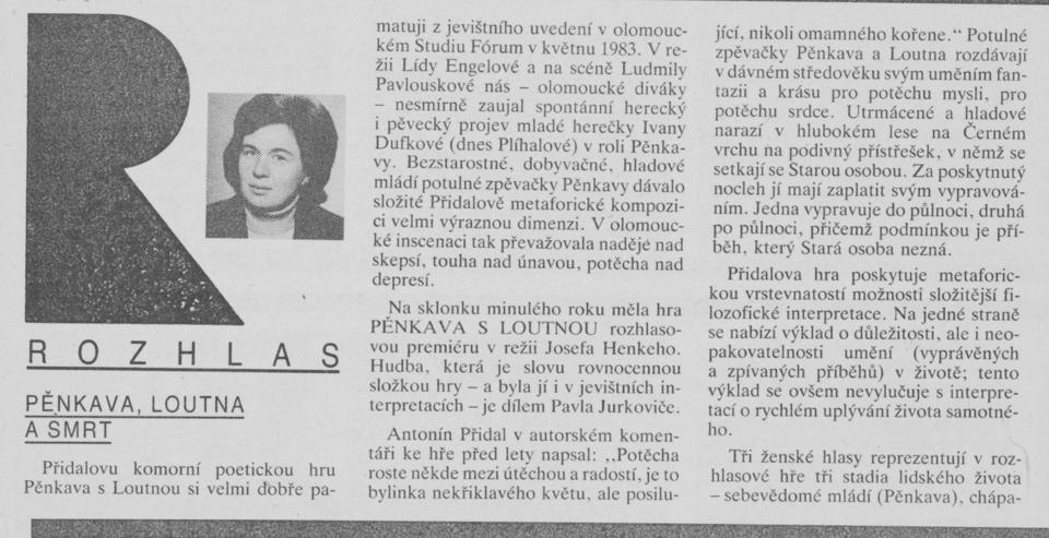Štěrbová, Alena - Pěnkava, Loutna a Smrt. In Scéna 3-1991, s. 6