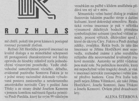 Štěrbová, Alena - Vilímkovo poselství dnešku 2. In Scéna 20-1990, s. 6