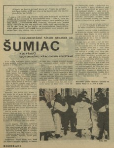 Šumiac. Dokumentární pásmo redakce AZ. In Rozhlas 33-1974 (5. 8. 1974), s. 4 (článek)