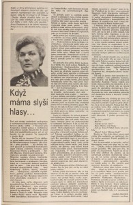 Žáková, Hana - Když máma slyší hlasy... In Vlasta 15-1987 (6. - 10. 4. 1987), s. 19 (článek)