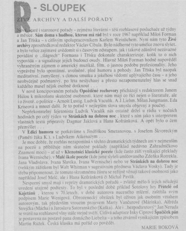 Boková, Marie - Živé archívy a další pořady (Scéna 7-1990)